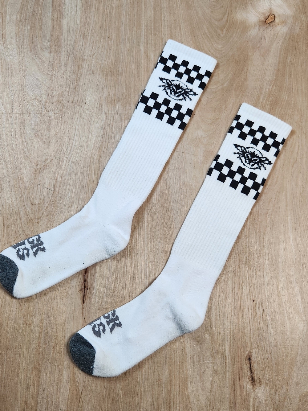 Black Flys Mens White Knee-High Socks with Black Checker Accent